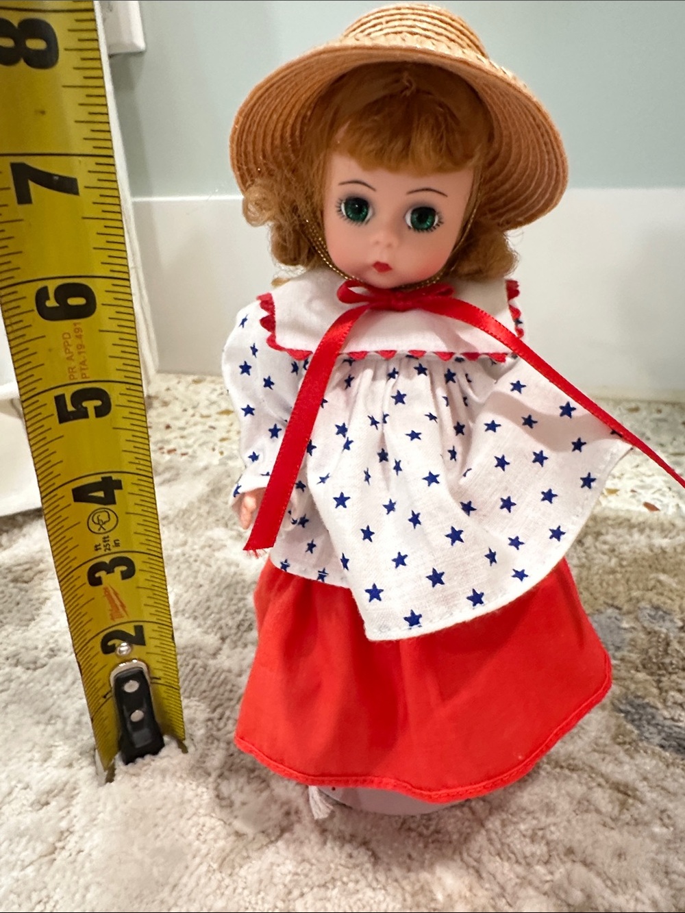 Madame Alexander Doll in Red Skirt, White Star Blouse & Straw Hat